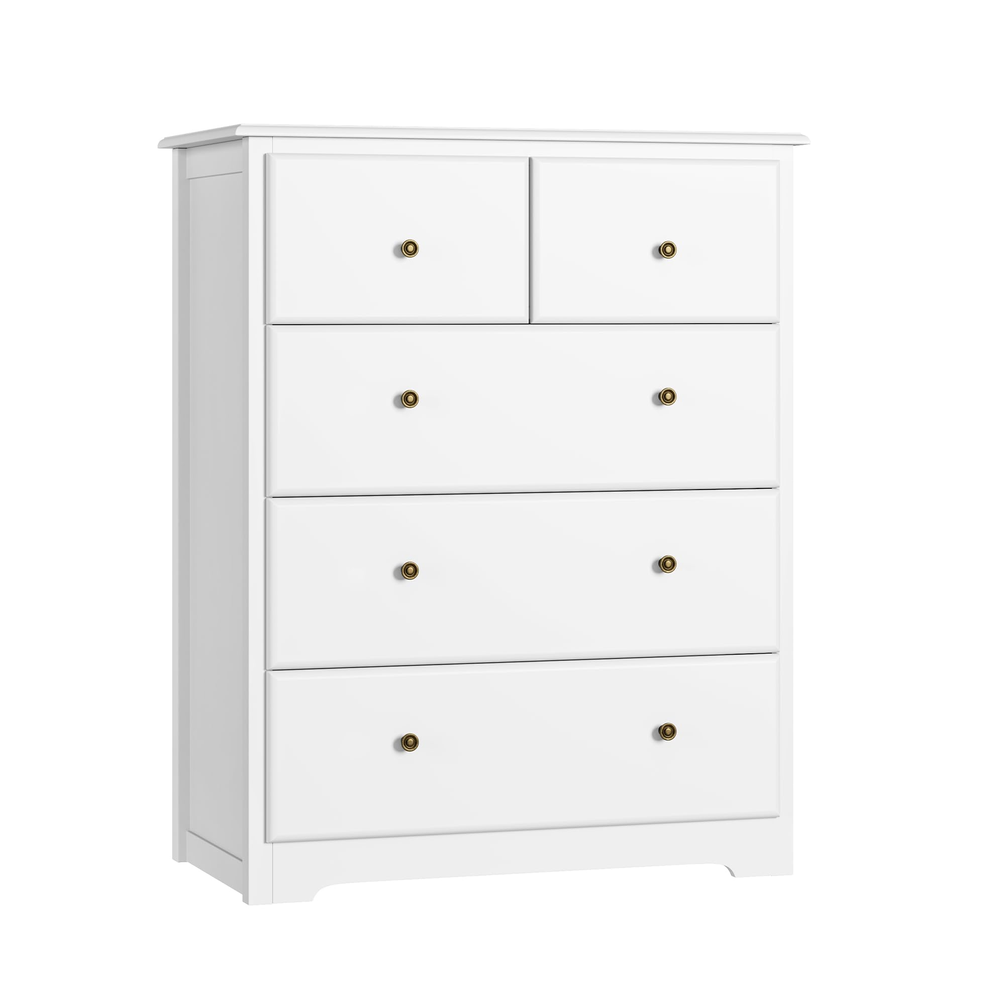 HOUSUIT Dresser with 5 Drawers, Tall Dresser Chest of Drawers, 5 Drawer Dresser with Deep Space, Wood Dresser Storage Cabinet for Living Room, Hallway, Entryway, Office, White