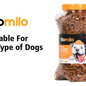 filomilo – Real Chicken Biscuits (Treats) with Ayurvedic Brahmi Powder for All Type of Dogs_17.63 OZ (500 Grams - Chicken Flavour)