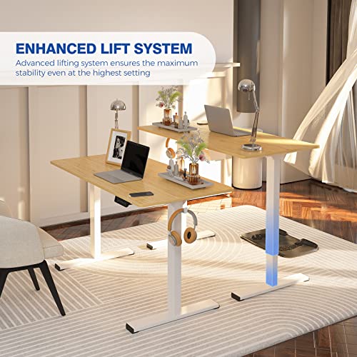 FLEXISPOT Adjustable Desk Quick Assembly Electric Standing Desk with 48 x 24 Inches Whole-Piece Ergonomic Memory Controller Sit Stand Desk(White Frame + 48" Bamboo Texture Desktop)