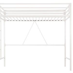 Allewie Metal Loft Bed Twin Size with Full Length Guardrail, Space-Saving Design for Dorm, No Box Spring Needed, Matte White