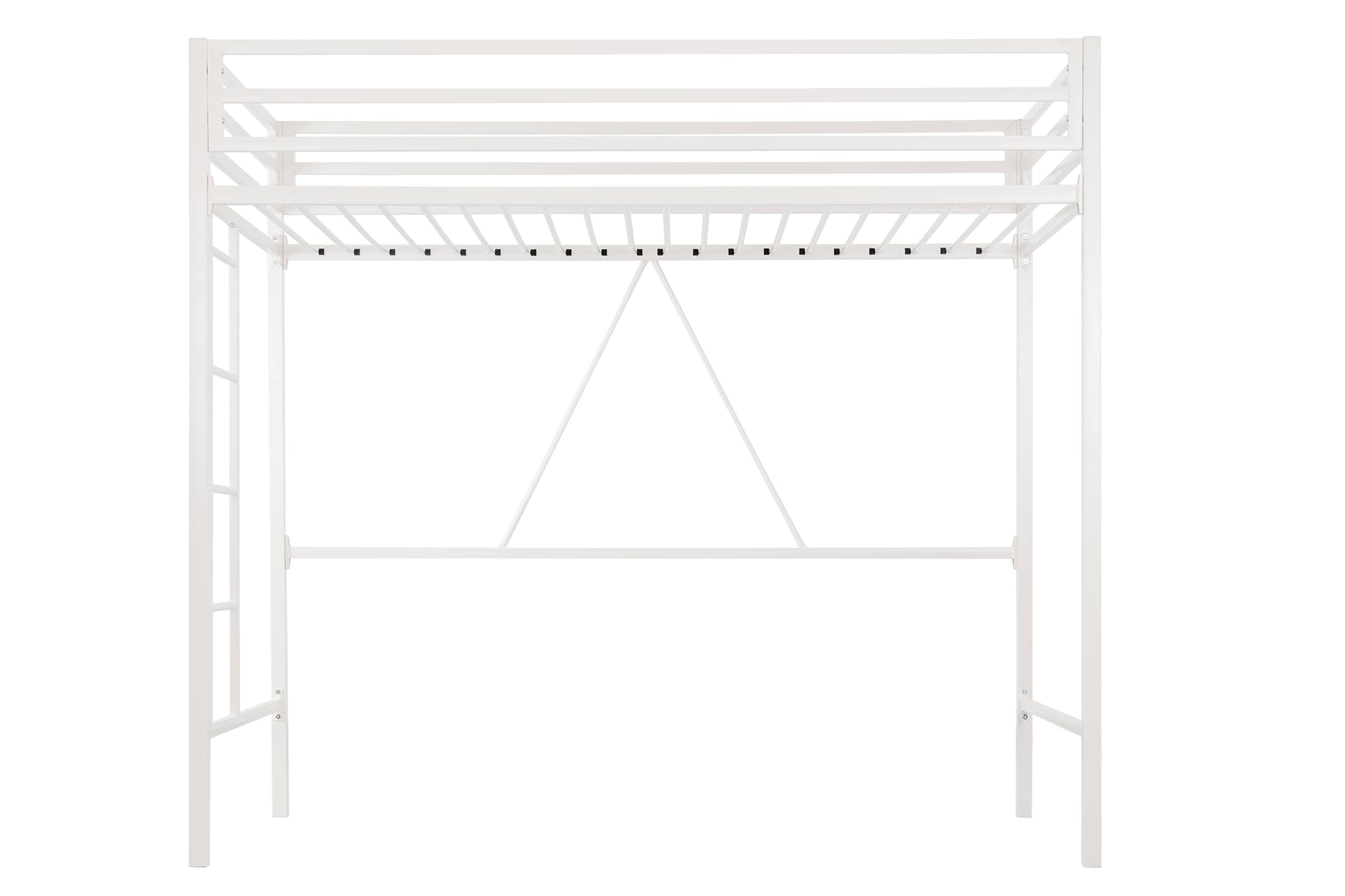 Allewie Metal Loft Bed Twin Size with Full Length Guardrail, Space-Saving Design for Dorm, No Box Spring Needed, Matte White