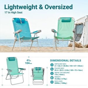 #WEJOY 17 in Oversized Beach Chair, 5 Adjustable Reclining Folding Backpack Beach Chairs for Adult, High Back Seat Chair with Bottle Opener,Handle Strap,Phone&Cup Holder for Camping Sand,300 Lbs