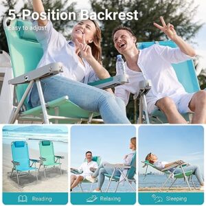 #WEJOY 17 in Oversized Beach Chair, 5 Adjustable Reclining Folding Backpack Beach Chairs for Adult, High Back Seat Chair with Bottle Opener,Handle Strap,Phone&Cup Holder for Camping Sand,300 Lbs