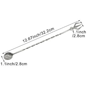 Pinenjoy 2Pcs 12.67inch Bar Spoon Fork Cocktail Mixing Spoon with Trident Fork 18/10(304) Stainless Steel Bartender Stirring Spoon for Milkshakes Juice Coffee Tea Beer Mixing