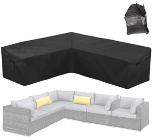 skyour patio furniture sectional couch sofa cover weatherproof heavy duty 420d oxford outdoor l shaped sectional garden rattan corner sofa furniture protector covers black (right side long: 87x112in)