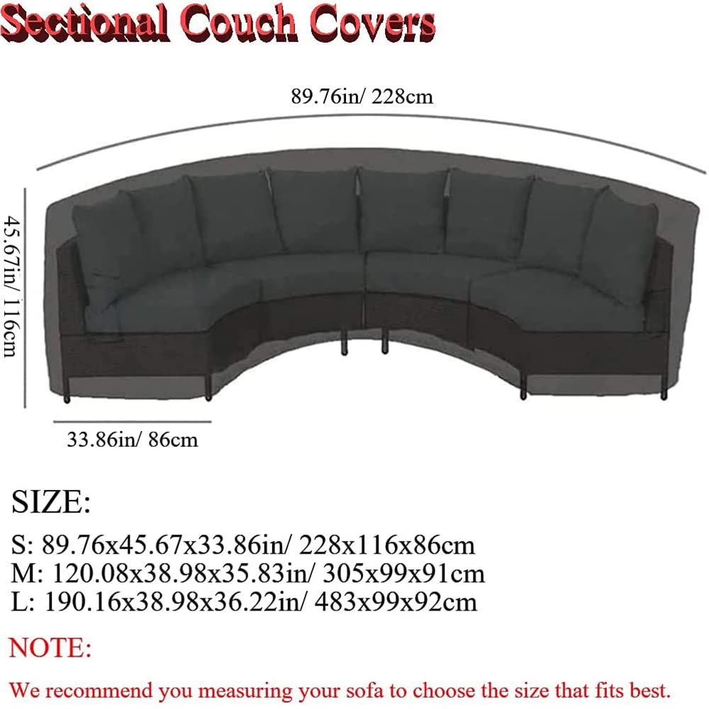 Skyour Patio Sectional Curved Sofa Protector Cover Waterproof Heavy Duty 420D Oxford Outdoor Sectional Curved Couch Sofa Furniture Covers with Windproof Reinforced Buckles (89.76x45.67x33.86in)