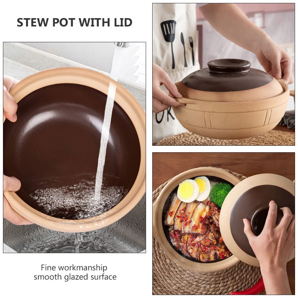 Ceramic Casserole Clay Earthenware Pot: Chinese Stew Pot Soup Pot Cooking Pot Stockpot with Lid Kitchen Cookware 1000ml