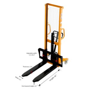 APOLLOLIFT Manual Stacker, 2200 lbs Capacity 63 Inch Lift Height Fixed Leg Stacker, with Adjustable Forks Fixed Legs Only Suitable for Open Bottom Pallet