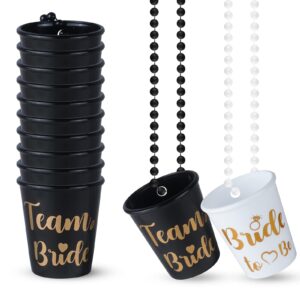 MGupzao Bachelorette Party Favors Shot Glass Necklace 12Pcs Bride to Be and Team Bride Cup Necklace with Plastic Beads for Bridal Shower Engagement Party Black and White