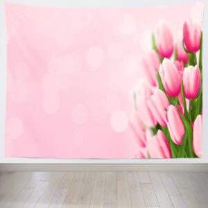 CORFOTO Fabric 9x6ft Happy Mothers Day Backdrop Tulip Flowers Photography Background for Woman Ms Lady Mom Grandma Birthday Party Decor Wedding Bridal Decoration Artistic Portrait Photo Studio Props