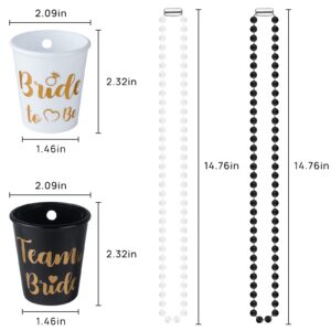 MGupzao Bachelorette Party Favors Shot Glass Necklace 12Pcs Bride to Be and Team Bride Cup Necklace with Plastic Beads for Bridal Shower Engagement Party Black and White