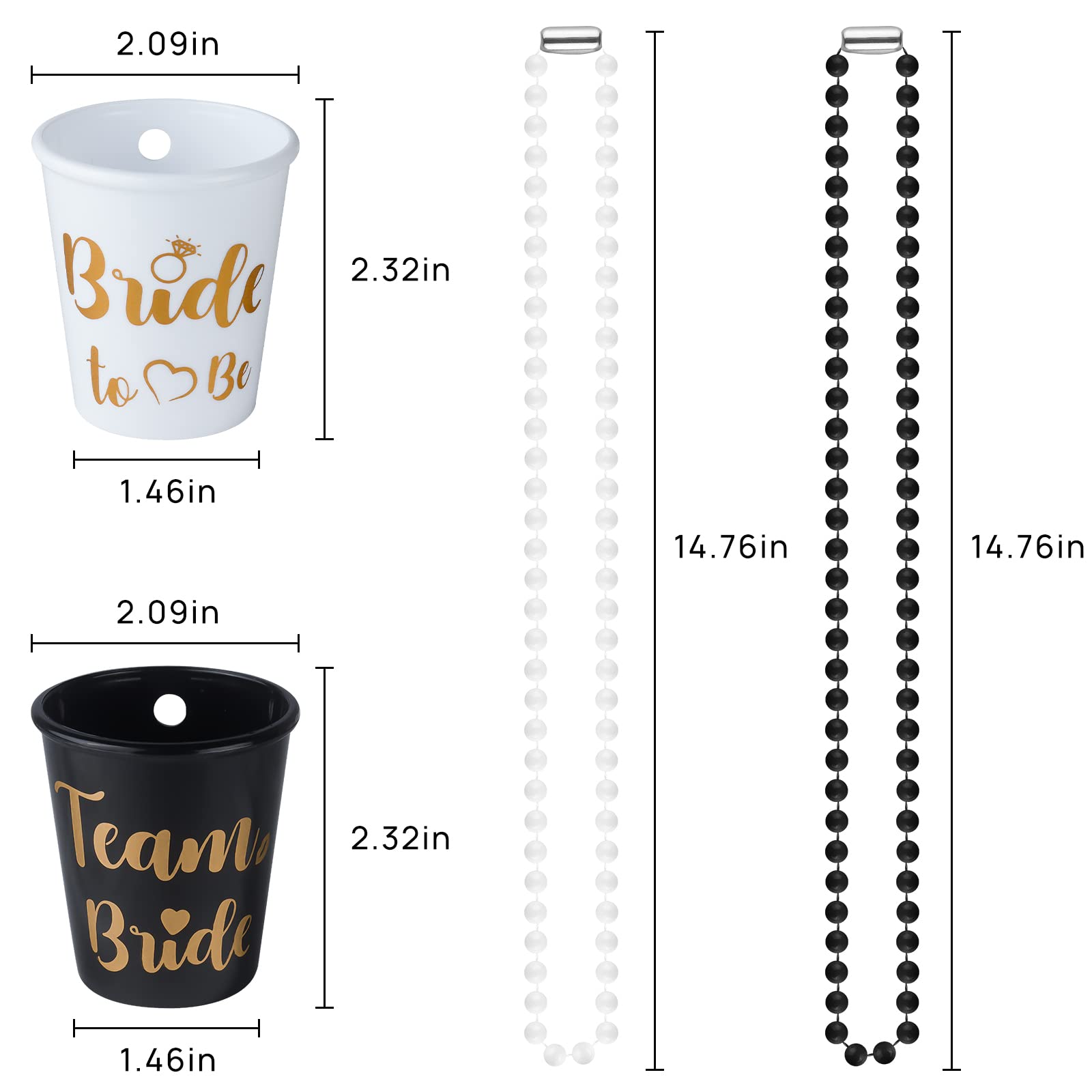 MGupzao Bachelorette Party Favors Shot Glass Necklace 12Pcs Bride to Be and Team Bride Cup Necklace with Plastic Beads for Bridal Shower Engagement Party Black and White