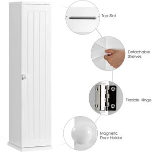 LUARANE Toilet Tissue Storage Tower, Toilet Paper Holder Stand with 4 Detachable Shelves Top Slot, Free Standing Paper Storage Organizer with Door, Floor Cabinet for Bathroom Kitchen, White