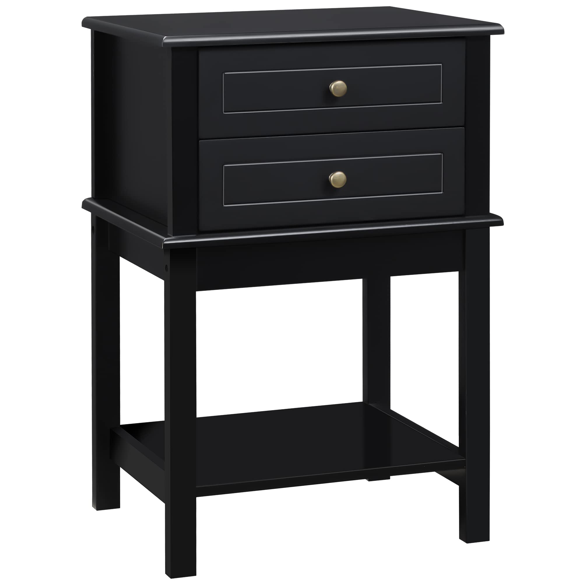 HOMCOM Side Table with 2 Storage Drawers, Modern End Table with Bottom Shelf for Living Room, Home Office, Black