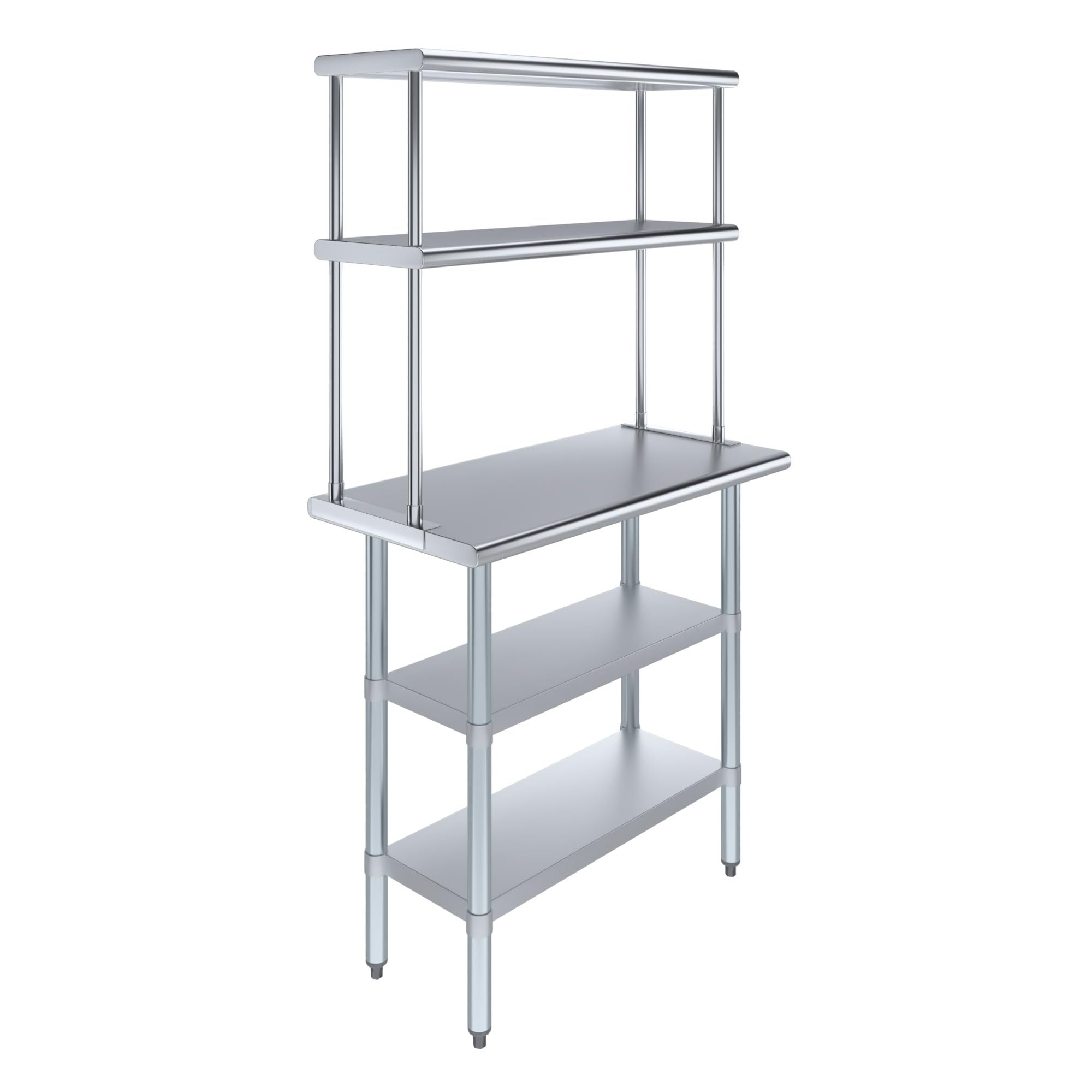 Amgood Stainless Steel Work Table with 2 Shelves | Metal Kitchen Prep Table & Shelving Combo (18" x 36" Table with 2 Shelves + 12" Overshelf)