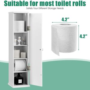 LUARANE Toilet Tissue Storage Tower, Toilet Paper Holder Stand with 4 Detachable Shelves Top Slot, Free Standing Paper Storage Organizer with Door, Floor Cabinet for Bathroom Kitchen, White