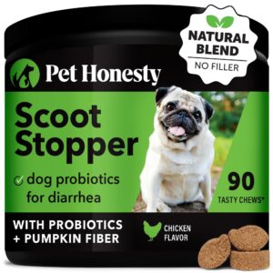 pet honesty scoot stopper - digestion & health supplement for dogs - dog anal gland support, diarrhea & bowel support, fiber & dog probiotics and digestive enzymes (90 ct)