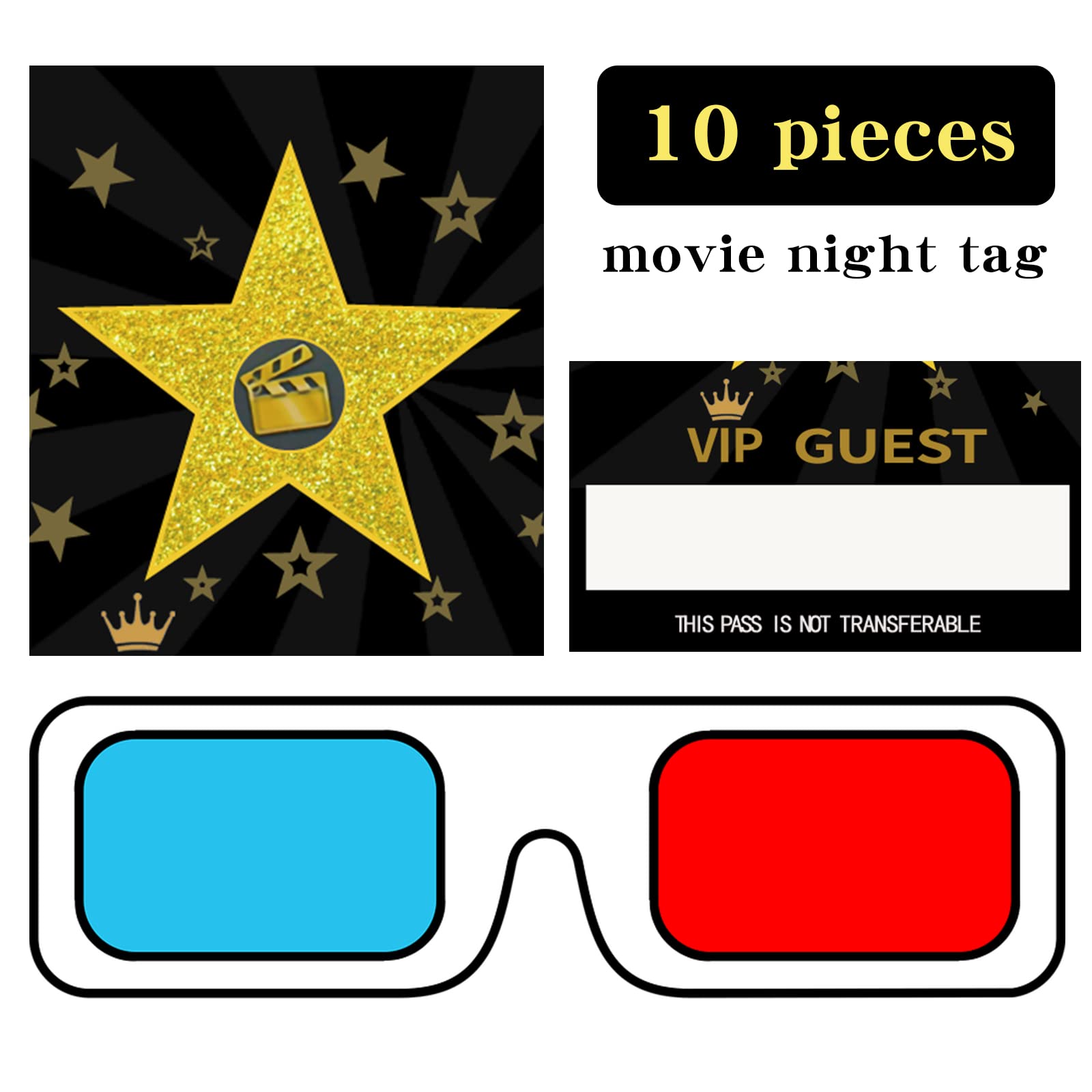 10 Pieces Movie Theater Party Favors Movie Night Party VIP Pass Red Carpet Birthday Party Event VIP Pass Birthday Invitation (Hollywood)