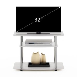 Furinno Turn-N-Tube No Tools 3-Tier Entertainment Center TV Stand for TV up to 32 Inch with Stainless Steel Tubes, White Oak/Chrome