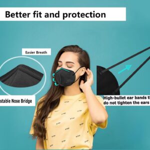 Edith qi KN95 Face Masks 50 PCS, Individually Wrapped, 5 Ply Black Disposable KN95 Masks for Adults Filter Efficiency 95%, Protection against PM 2.5 Smoke Particles