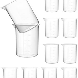 QWORK Plastic Beakers, 250ml, 12 Pieces, Polypropylene, Raised Graduations, Tapered Spout