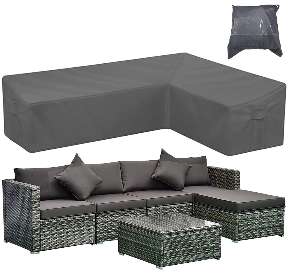 Skyour Patio Furniture Sectional Couch Sofa Cover Gray Weatherproof Heavy Duty 420D Oxford Outdoor L Shaped Sectional Garden Rattan Corner Sofa Furniture Protector Covers (Left Side Long: 112x87in)