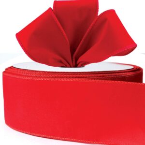 Red Velvet Ribbon Wired Christmas Ribbons 2.5 Inch Wide Wired-Edge Trim - Floral & Gift Wrapping Bow, Indoor Outdoor Christmas Tree Bows/Winter Wedding Ribbons Xmas Trees Crafts & Gifts (10)