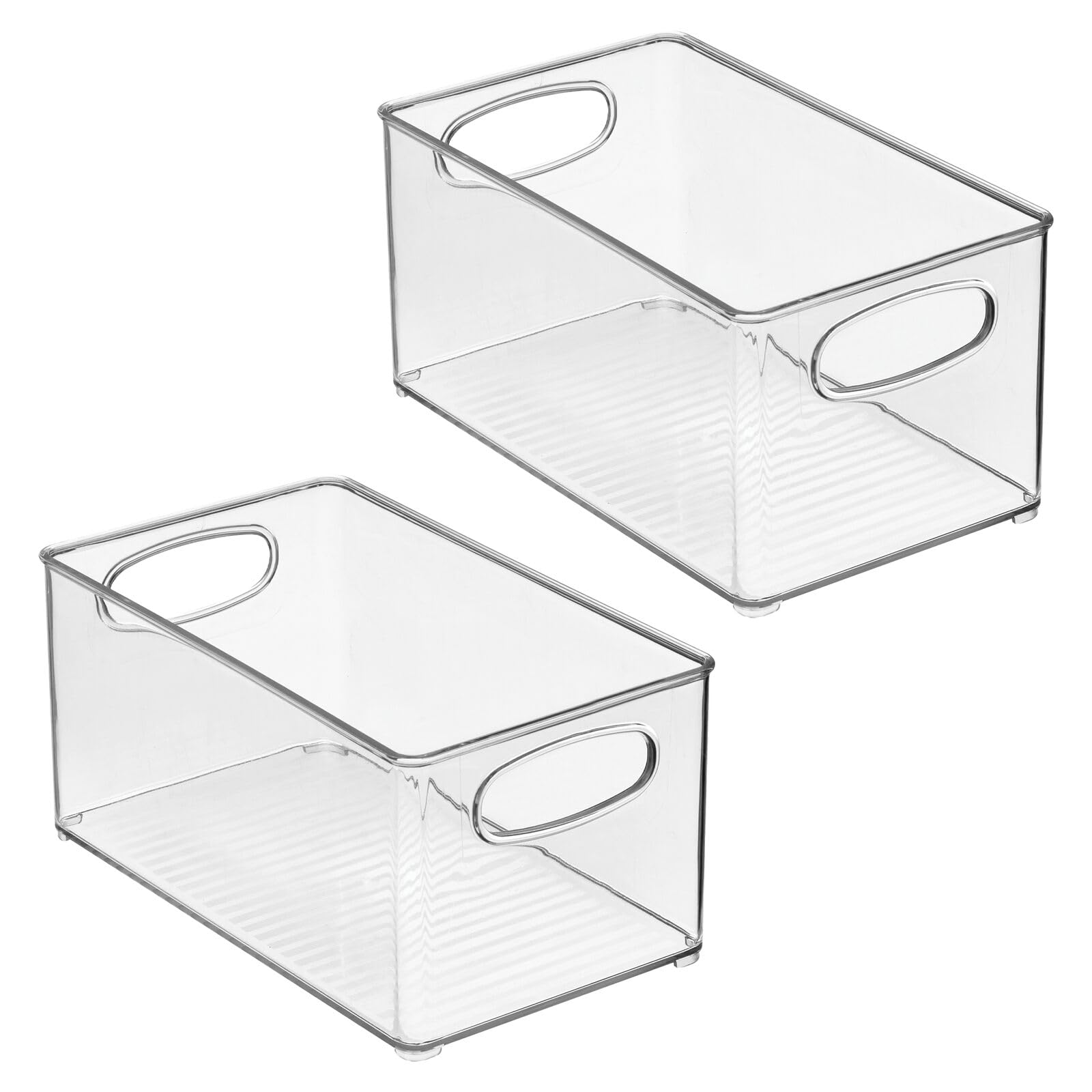 mDesign Plastic Storage Organizer Wide Container Bin with Handles for Bathroom, Home Organization - Holds Vitamins, Supplements, Makeup, Styling Tools - Ligne Collection - 2 Pack - Clear