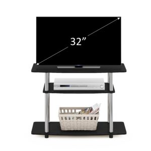 Furinno Turn-N-Tube No Tools 3-Tier Entertainment Center TV Stand for TV up to 32 Inch, Stainless Steel Tubes, Americano/Chrome