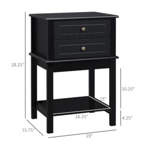 HOMCOM Side Table with 2 Storage Drawers, Modern End Table with Bottom Shelf for Living Room, Home Office, Black