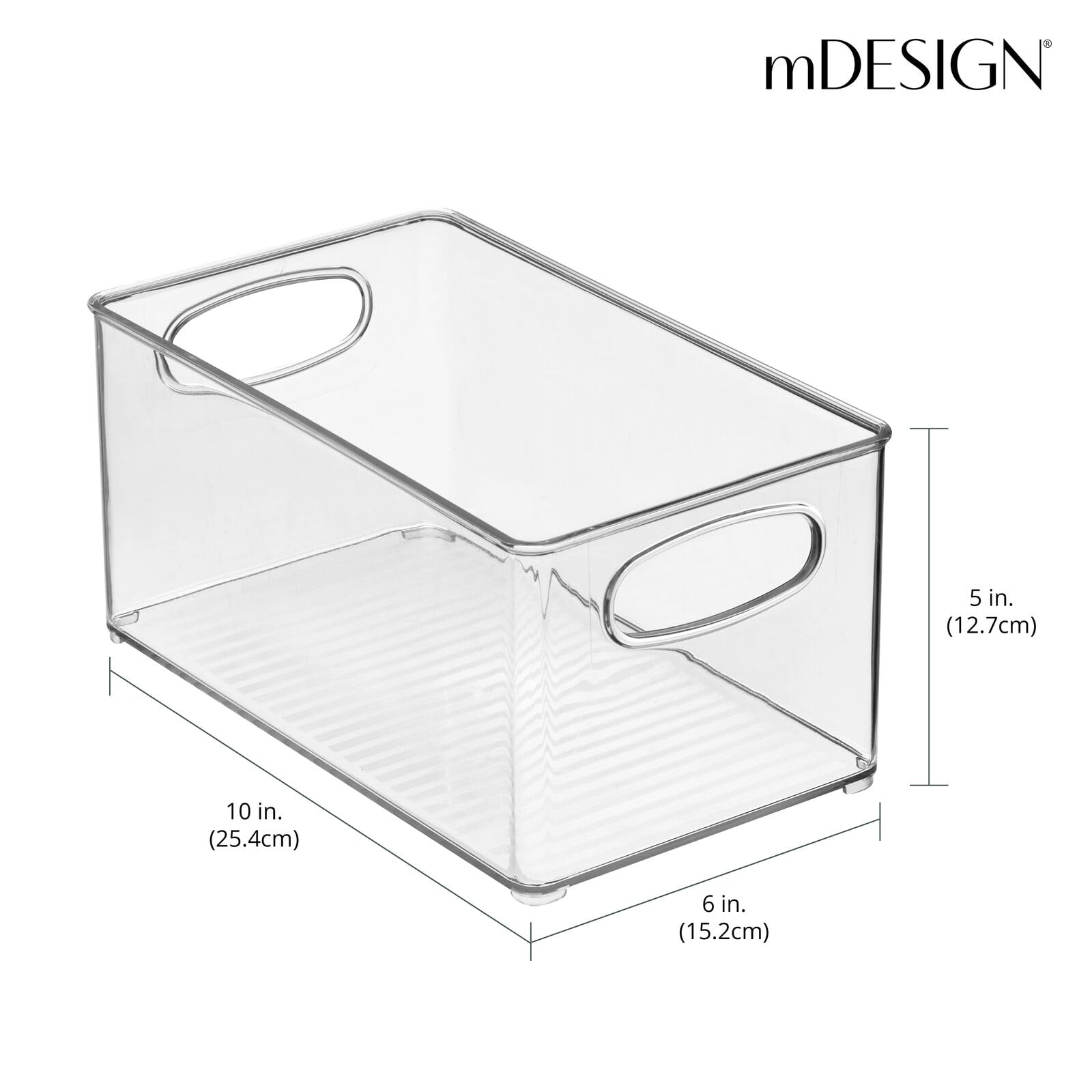 mDesign Plastic Storage Organizer Wide Container Bin with Handles for Bathroom, Home Organization - Holds Vitamins, Supplements, Makeup, Styling Tools - Ligne Collection - 2 Pack - Clear