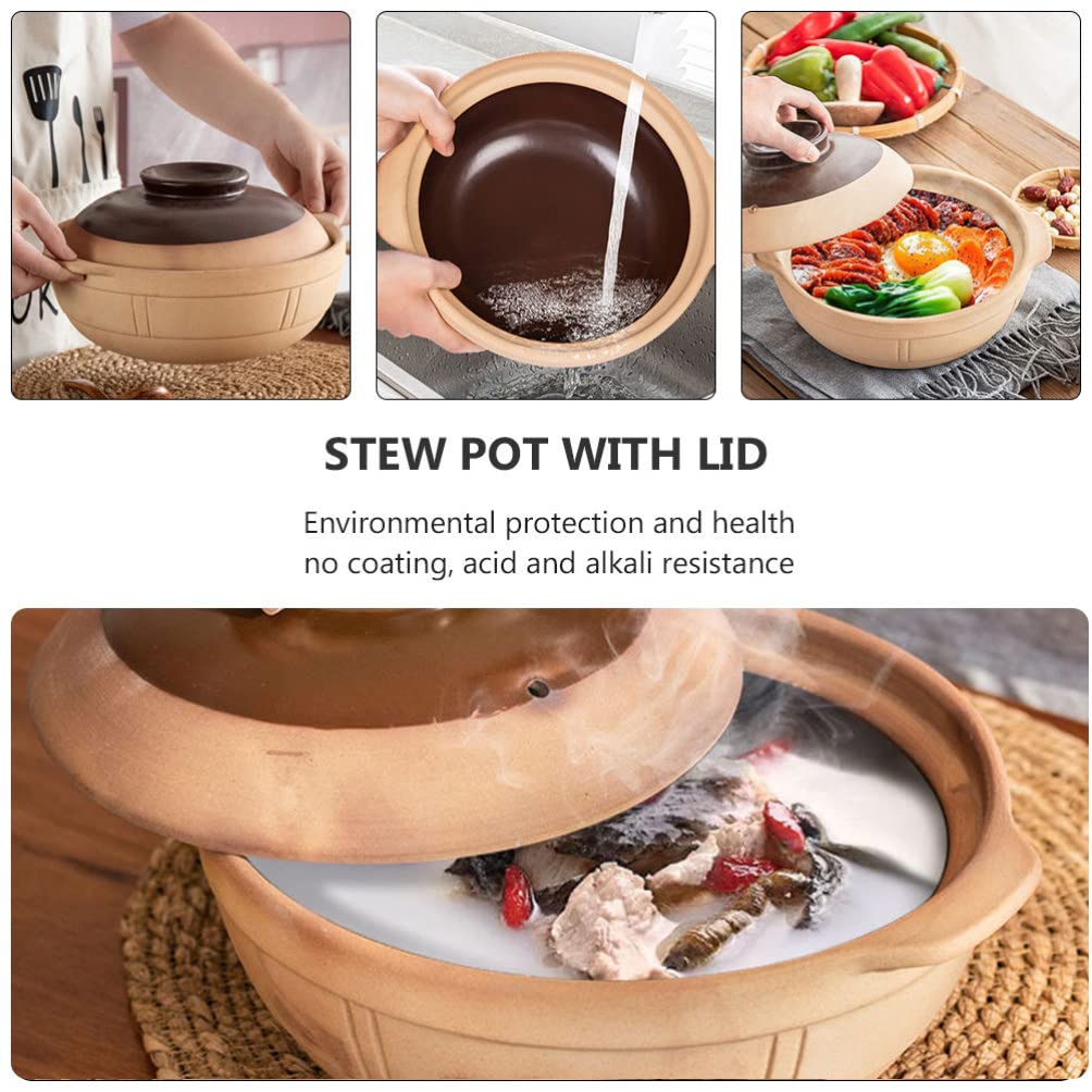 Ceramic Casserole Clay Earthenware Pot: Chinese Stew Pot Soup Pot Cooking Pot Stockpot with Lid Kitchen Cookware 1000ml