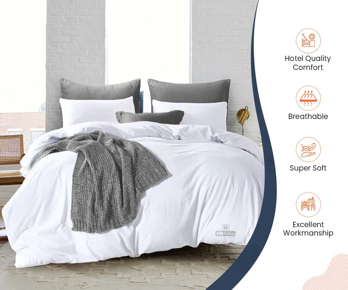 SGI bedding Luxurious 1000 TC White Solid Duvet Cover Set - Soft & Fluffy Comforter Cover for Winter - Hotel Quality Egyptian Cotton Bedding - Breathable - Oversized Queen Duvet Covers