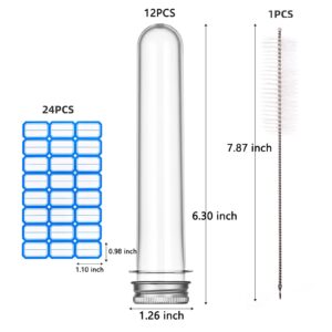 LABALPHA 12Pcs PET Plastic Test Tubes with Screw Caps for Candy Storage, Party, Bath Salt Vials, 28x160mm (60ml), Include a Test Tube Brush and Sticker Label