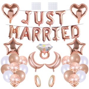 maigendoo wedding balloons set just married banner heart star moon foil mylar balloon diamond balloon confetti balloon latex balloons kit for bridal shower wedding engagement party decorations