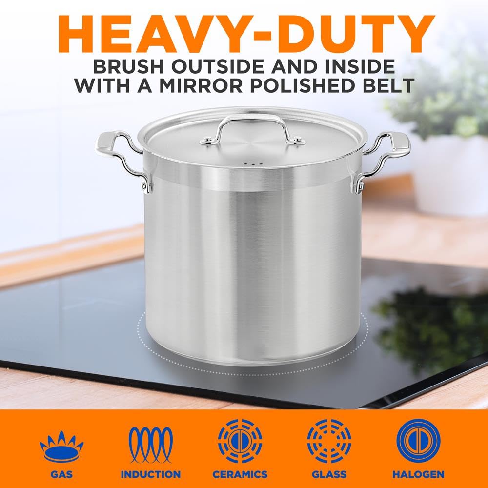 NutriChef 20 Quart Heavy-Duty Stockpot with Stainless Lid - Large Pot for Induction, Gas & Electric Cooktops, Perfect for Soups & Stews