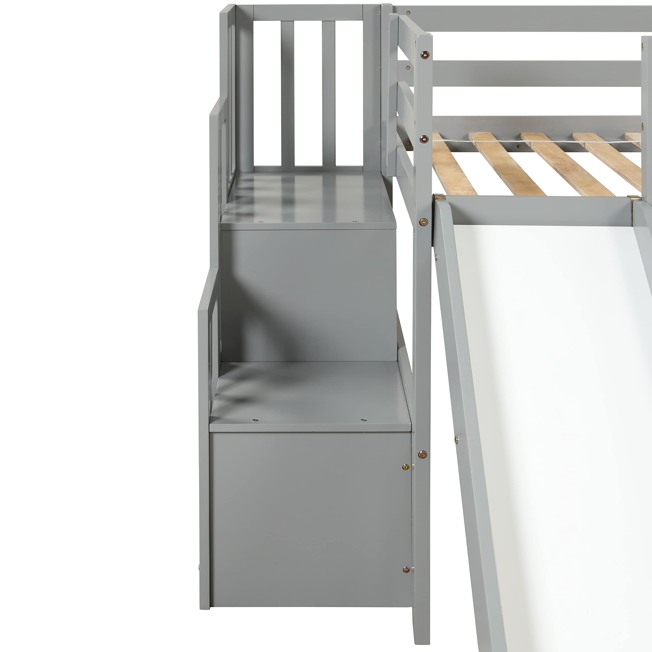 Harper & Bright Designs Twin Loft Bed with Slide and Stairs, Solid Wood Kids Loft Bed with Full-Length Safety Guardrails, for Girls Boys – Gray