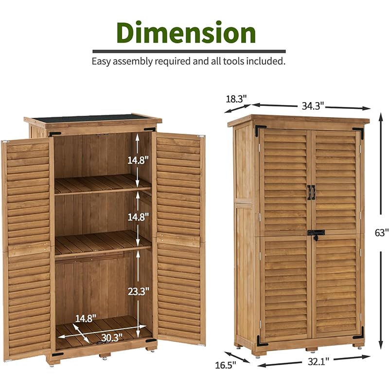 MCombo Outdoor Storage Cabinet, Garden Storage Shed, Outside Vertical Shed with Lockers, Outdoor 63 Inches Wood Tall Shed for Yard and Patio 0870 (Natural)