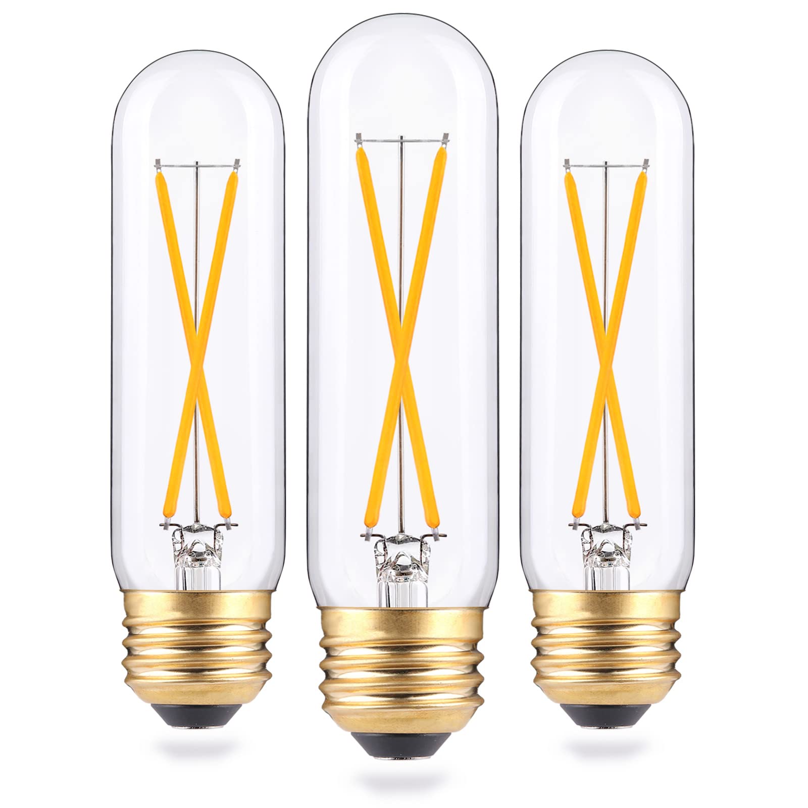 Dimmable 2W Tubular LED Bulbs, 2700K Warm White, Edison Style Filament Light Bulb, Vintage T10 Lamp Bulb 25 Watt Equivalent, E26 Medium Base 200LM,Clear Glass Cover,3Pack