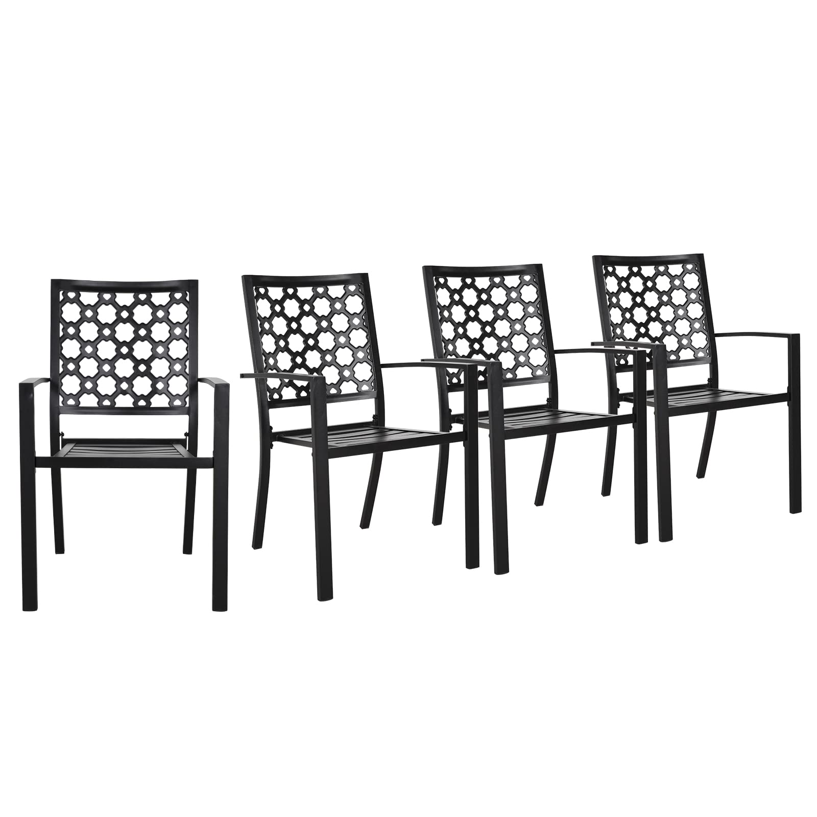 bigget 4PCS Stackable Patio Dining Chair Set of 4, Wrought Iron Metal Outdoor Chairs for Front Porch Balcony Deck Bistro