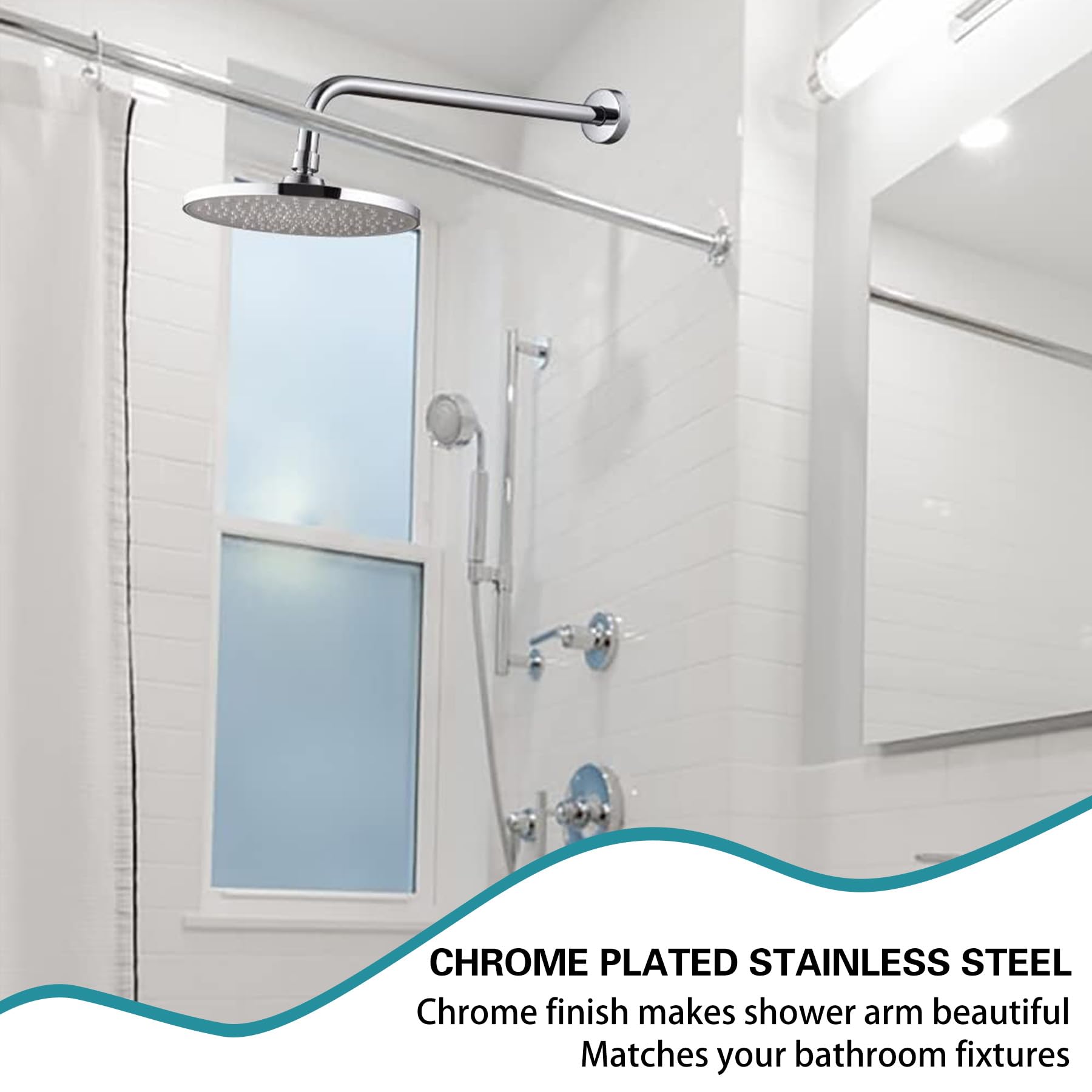 12 Inch Shower Arm with Flange,Stainless Steel 90 Degree Rain Shower Head Extension Arm,Wall-Mounted Shower Head Arm for Fixed Shower Head,Chrome