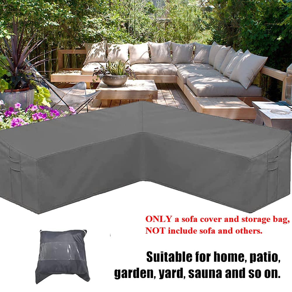 Skyour Patio Furniture Sectional Couch Sofa Cover Gray Weatherproof Heavy Duty 420D Oxford Outdoor L Shaped Sectional Garden Rattan Corner Sofa Furniture Protector Covers (Left Side Long: 112x87in)