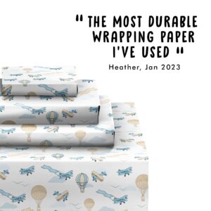 Airplanes Wrapping Paper for Boys - 6 Sheets of Retro Gift Wrap for Him - Hot Air Balloons - Pastel Blue - Planes - Birthday - Bridal Shower - Christmas - For Kids Children - Made in the UK