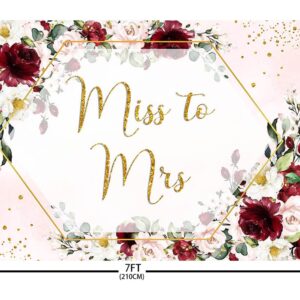 ABLIN 7x5ft Miss to Mrs Backdrop for Bridal Shower Burgundy Red Flowers Photography Background Wedding Bridal Shower Decorations Bride to Be Engagement Party Banner Props