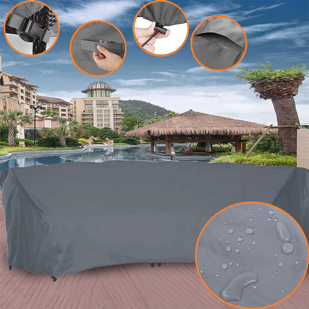 Skyour Patio Sectional Curved Sofa Protector Cover Waterproof Heavy Duty 420D Oxford Outdoor Sectional Curved Couch Sofa Furniture Covers with Windproof Reinforced Buckles (89.76x45.67x33.86in)