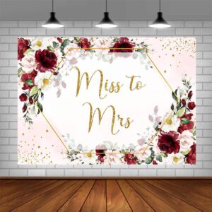 ABLIN 7x5ft Miss to Mrs Backdrop for Bridal Shower Burgundy Red Flowers Photography Background Wedding Bridal Shower Decorations Bride to Be Engagement Party Banner Props