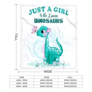 Dinosaur Blanket for Girls Dinosaur Gifts for Girls - Just A Girl Who Loves Dinosaurs - Soft Cozy Flannel Throw Sofa Bed Lightweight Plush Kids Blankes 40x50 Inches