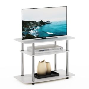 Furinno Turn-N-Tube No Tools 3-Tier Entertainment Center TV Stand for TV up to 32 Inch with Stainless Steel Tubes, White Oak/Chrome