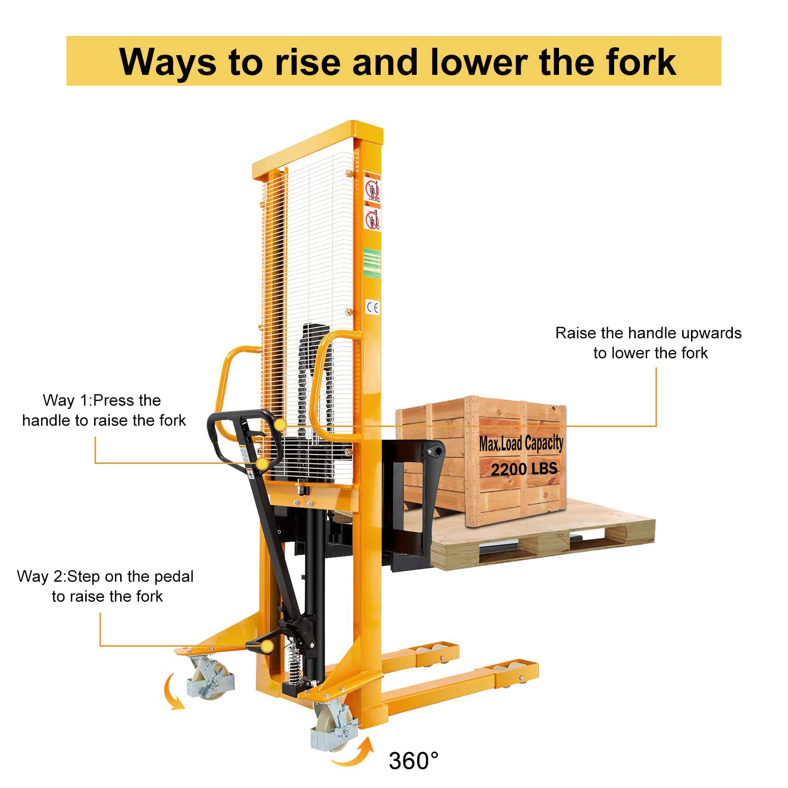 APOLLOLIFT Manual Stacker, 2200 lbs Capacity 63 Inch Lift Height Fixed Leg Stacker, with Adjustable Forks Fixed Legs Only Suitable for Open Bottom Pallet