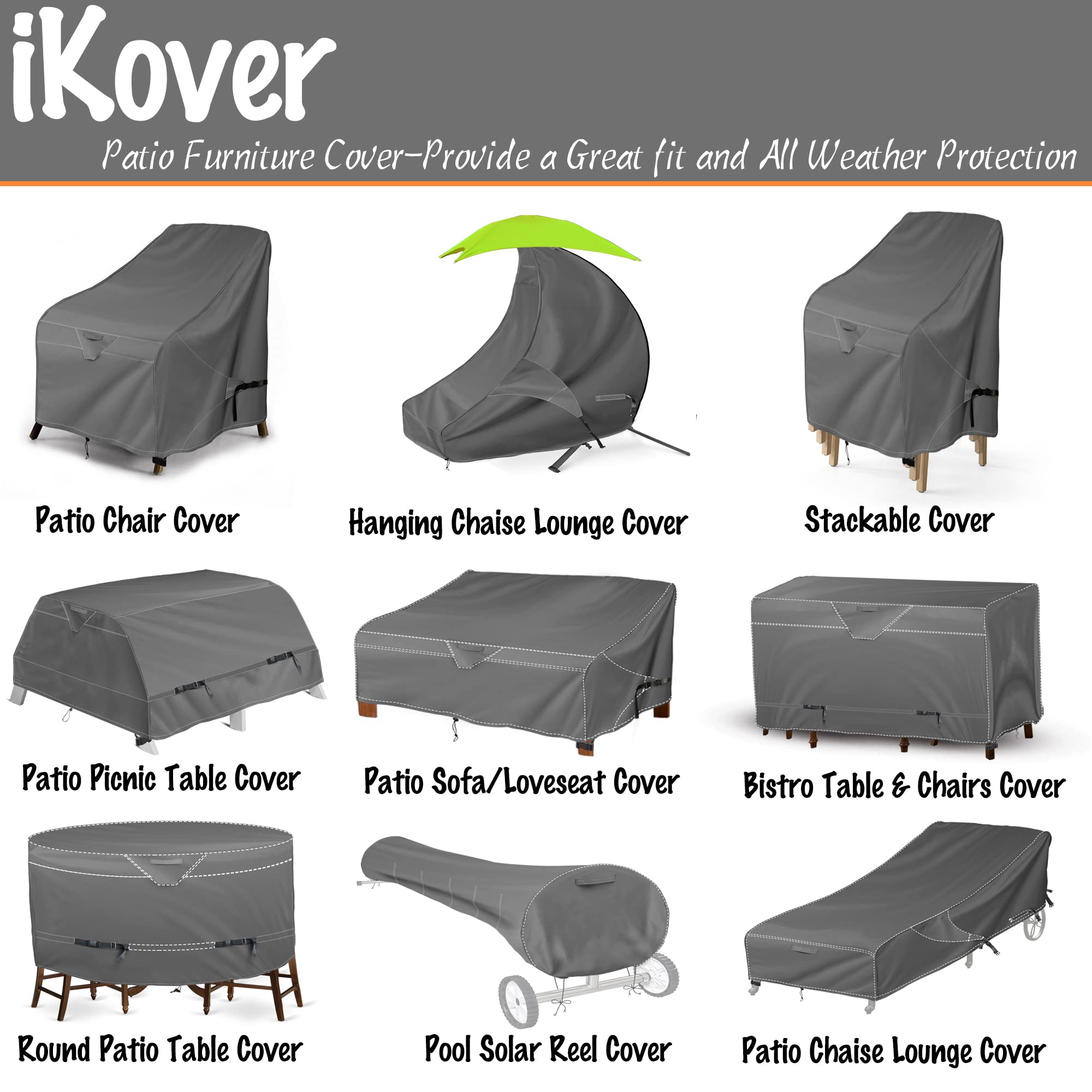 HWmatyCover Stackable Patio Chair Cover, Waterproof Outdoor Chair Cover, Heavy Duty Lawn Patio Furniture Covers, Fits for 4-6 Stackable Dining Chairs, (2 Pack-28"Wx40"Dx47"H, Grey)